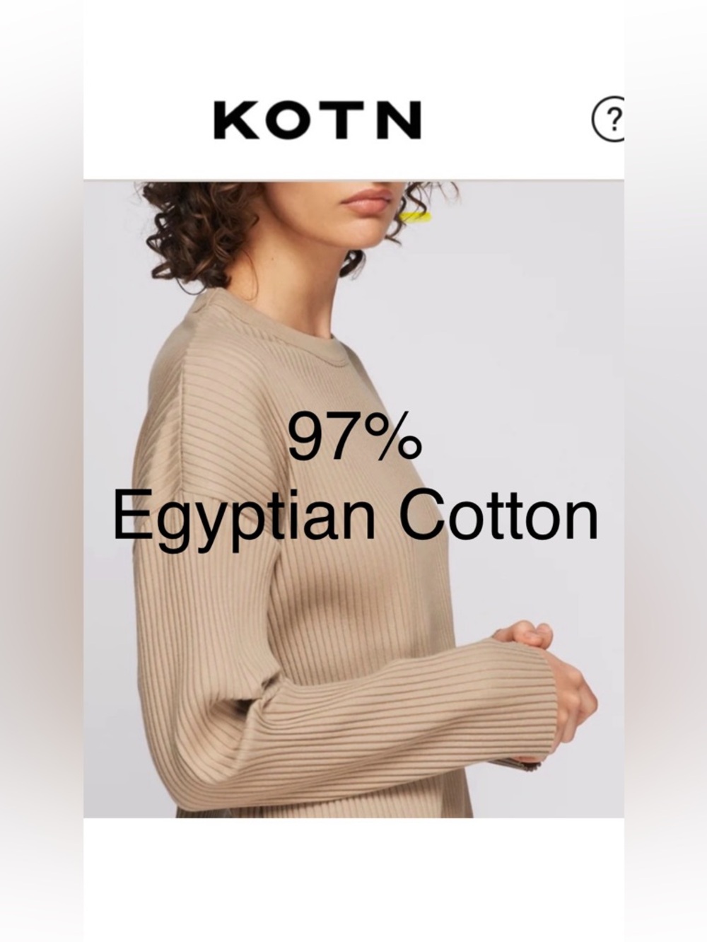 KOTN Women’s Opal Gary 97% Egyptian Cotton Ribbed Relaxed  long sleeve size L